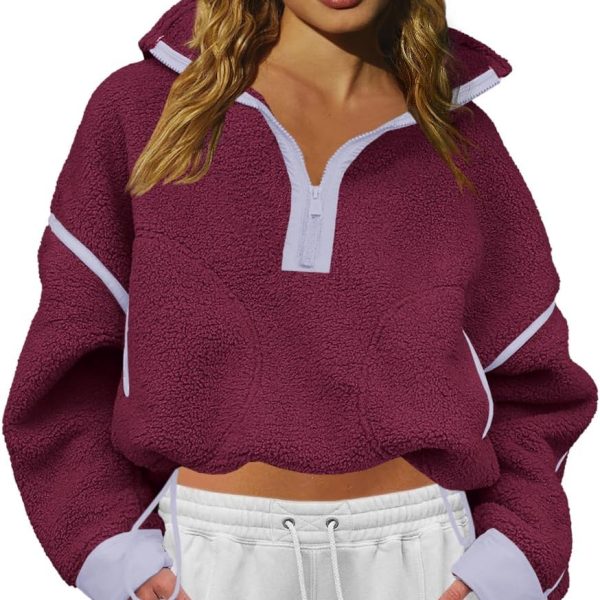 Women Fleece Half Zip Sweatshirt Long Sleeve Sherpa Jacket image 1