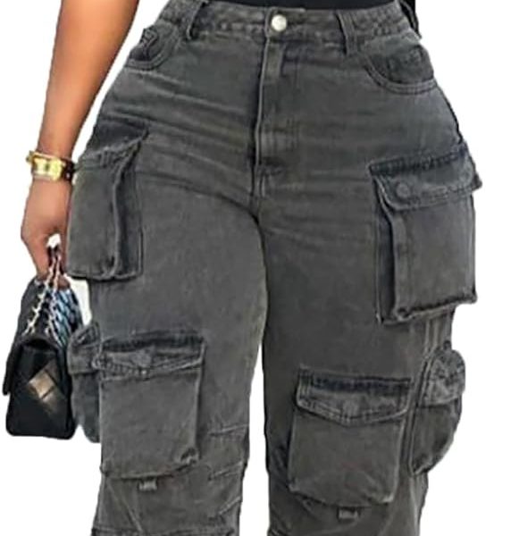 Cargo Baggy Straight Y2K High Waist Wide Leg Denim Jeans image 1